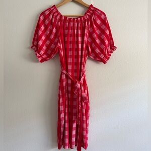 Mersea pink gingham short puff sleeve dress women’s Sz S